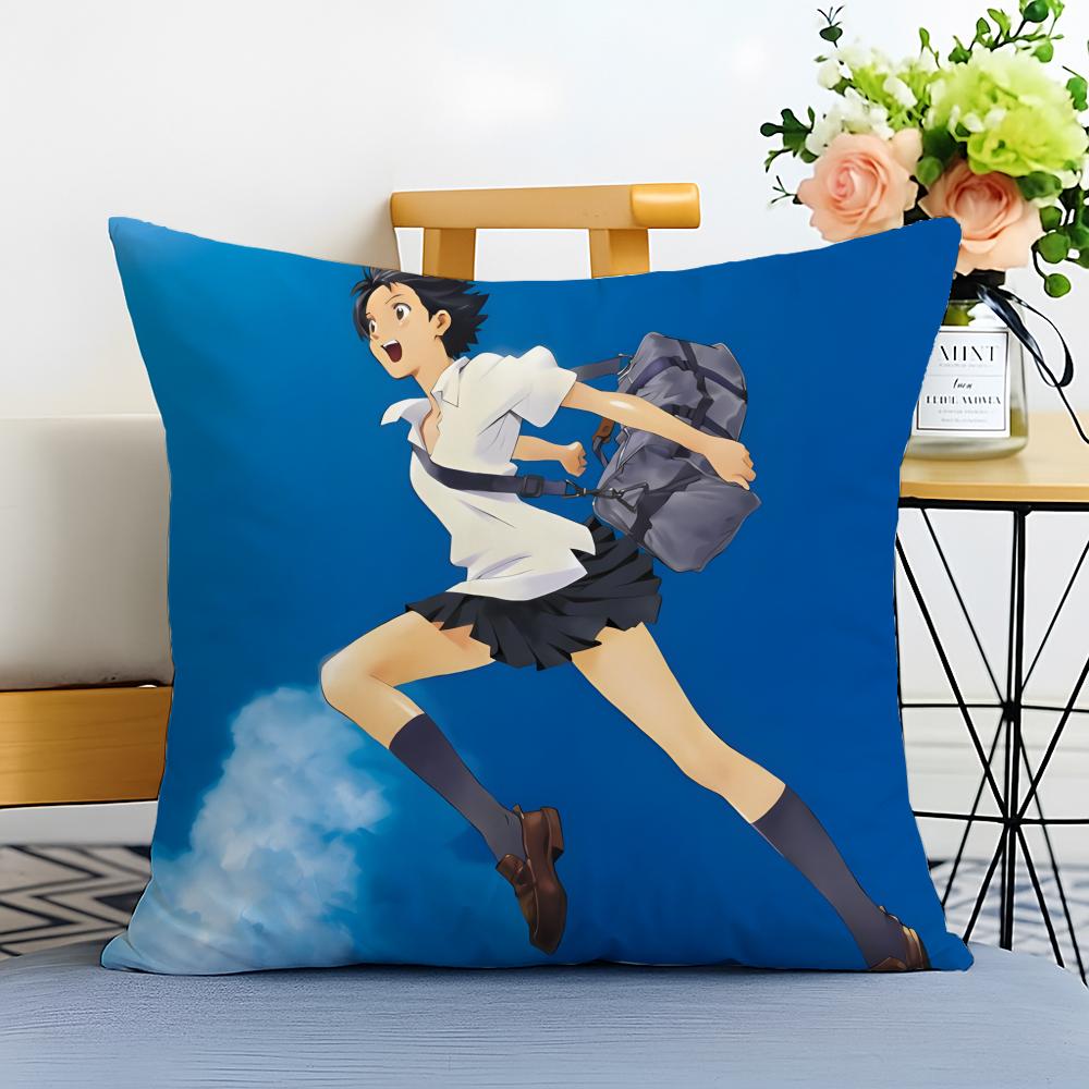 Fashion Anime Art TToki Wo Kakeru ShoujoS Cushion Cover Washable Linen Pillowcase Soft for Sofa Bed Cozy Home Room Decor