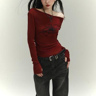 Y2k High Street футболки с длинными рукавами женские косой воротник тонкий сексуальный винтажный пуловер женский уличная одежда повседневные топы весенняя новая одежда