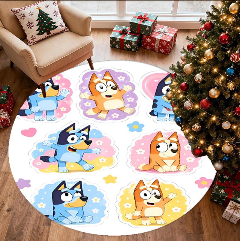 Bluey Pattern Round Rug, Indoor/Outdoor Mat, for Picnic, Gameroom, Bedroom, Office, Living Room, Home Decor Carpet, Birthday Gift