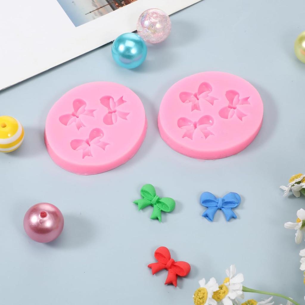 Mini Silicone Fondant Bow Molds, 4 Pieces Bow Molds for Chocolate Bows Silicone Fondant Mold Sugar Candy Cake Chocolate Craft Mold for DIY Cake