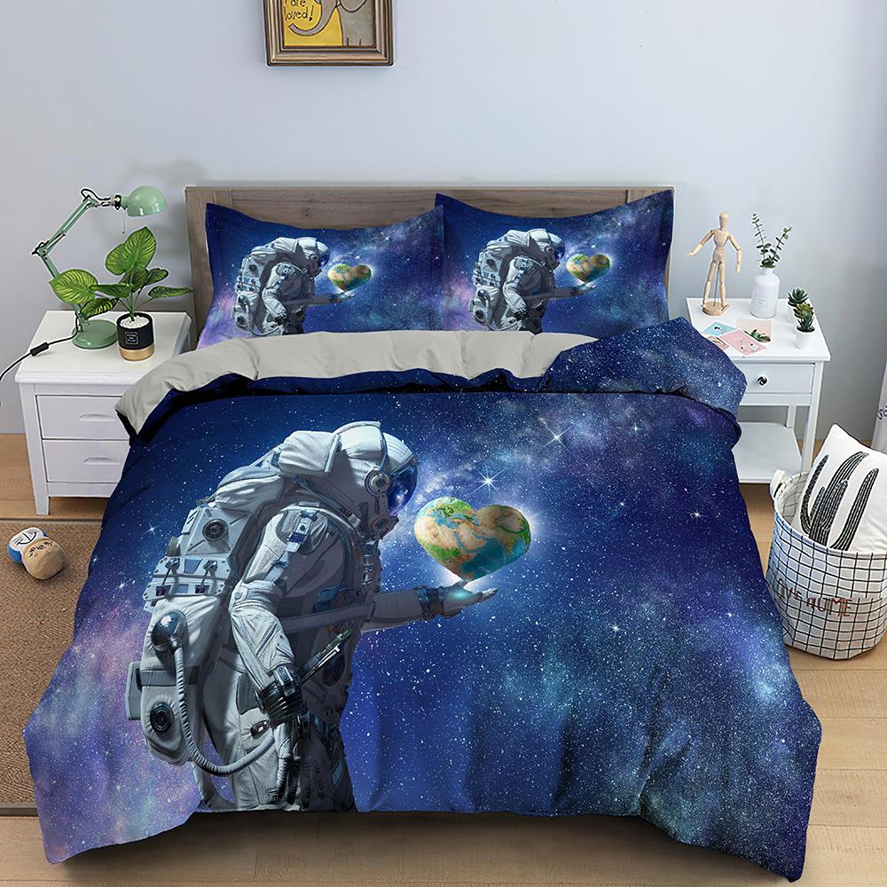 Astronaut Duvet Cover Set Spaceman Pattern Bedding Set For Boys Girl Microfiber Bedclothes Twin King Size 2/3pcs Comforter Cover