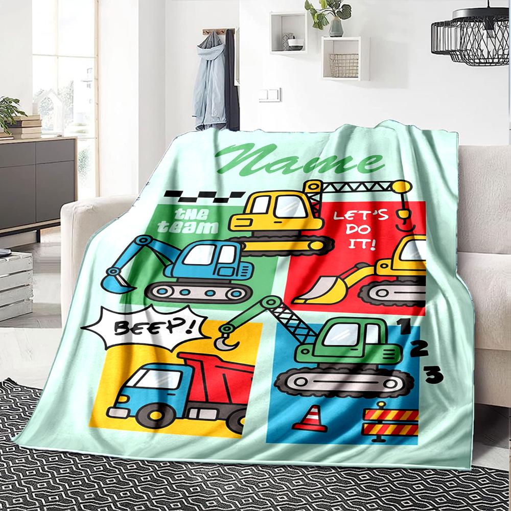 Custom Name excavator Theme Printed Blanket - Perfect for Couch, Bed, Travel & Outdoor Use | Machine Washable, Cozy & Durable.