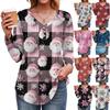 Women's Fashion Casual Christmas Tree Print V-Neck Decorative Button Long Sleeve T-Shirt Top