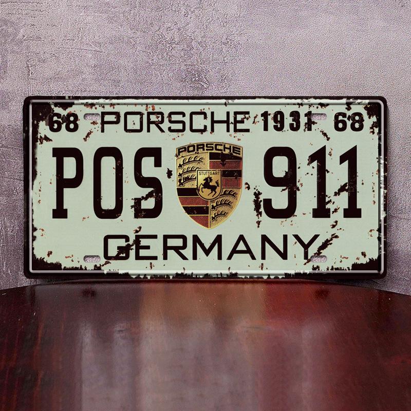 ABJY1 American Retro Tin License Plate Decorate Painting industrial wind bars home creative personality wall ornaments For Porsche 911