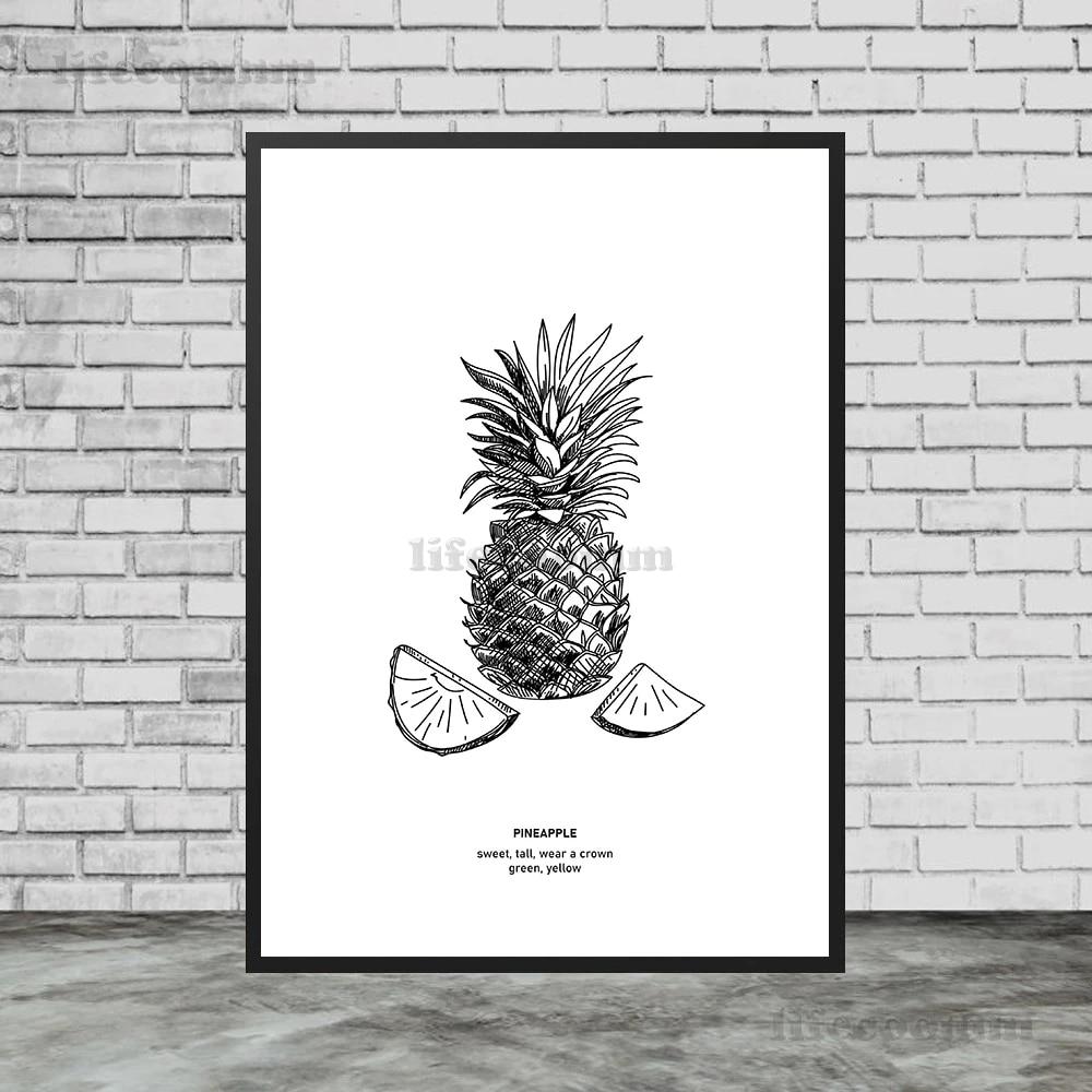 Турецкий кофе, художественный принт, плакат с яблоком, бананом, манго, фруктами и принтом, украшение, карандашный набросок фруктов для кухни, настенная живопись, без рамки