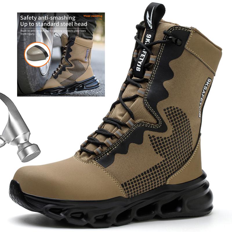 2024 High Top Men Safety Boots Anti Puncture Anti-smash Work Boots Outdoor Sports Hiking Mountain Combat Boots Protective Shoes