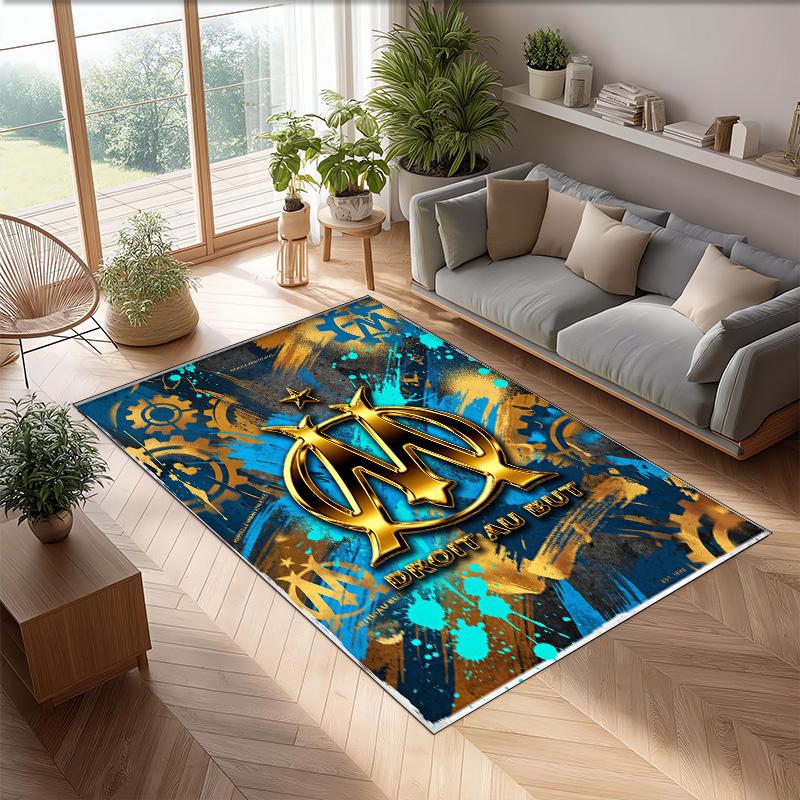 Olympique Lyonnais FC Soccer Football Pattern Soft Area Rug Non Slip Indoor Floor Carpet Sports Decor Mat for Bedroom