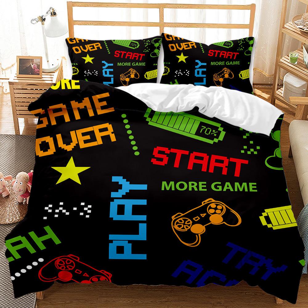 Gamepad Mobile Game Elements 3D Digital Printing Bed Three-Piece Kit Quilt Cover