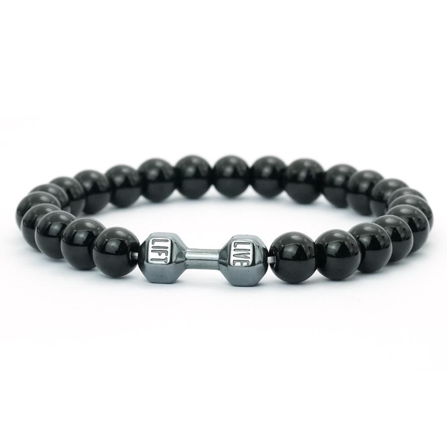Minimalist Dumbbell Bracelet For Men 8mm Volcanic Stones Hematite Meditation Healing Braslet Motorcycle Cool Riding Accessories