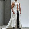 Men Stand Neck Sleeveless High Low Splits Long Vest Cardigan Coats