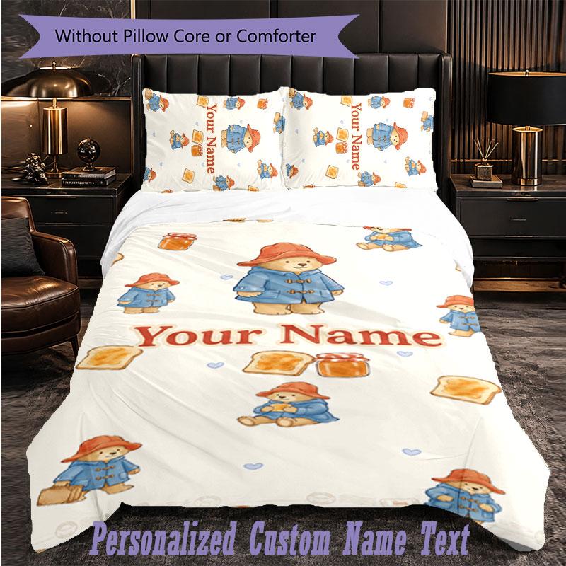 Personalized 3Pcs Bedding SetPaddington Custom Text Duvet Cover Pillowcase Set Bedroom Gift