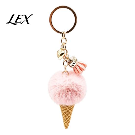 Ice Cream Bag Charm Plush Keychain for Backpacks, Fluffy Cone Decor Charm, Decorative Pendant with Metal Ring