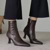 Новые женские кожаные ботинки большого размера средней высоты однотонные с задней молнией на тонком каблуке с острым носком осенне-зимние удобные из овчины ботинки Мартин