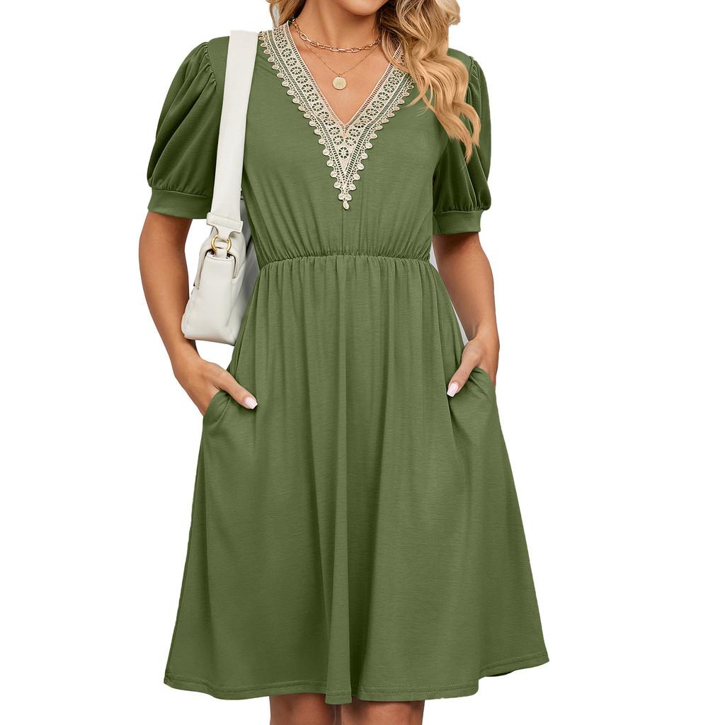 Urban Style Dress With Pockets And V Neck For Spring Casual Wear