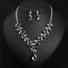 Crystal Gem Leaf Necklace Earrings Set Fashion Women'S Accessories