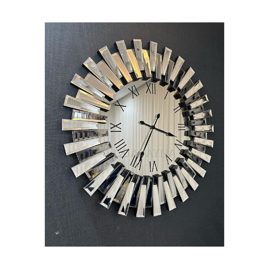 65 Cm Diameter Silver Color Mirrored Wall Clock