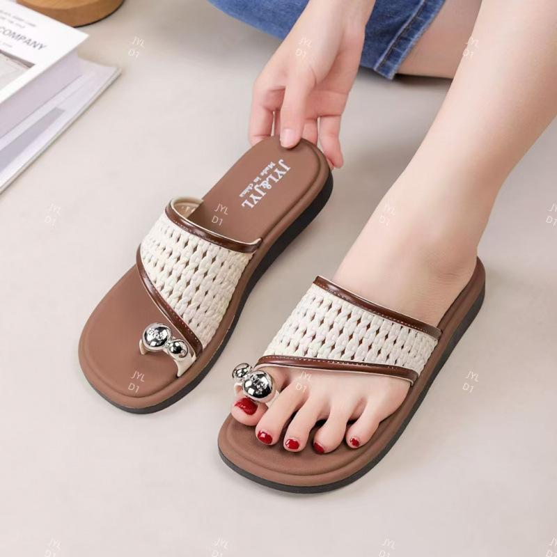 Ретро шлепанцы с плоской подошвой и открытым носком 2025 женские карманные новинка лето верхняя одежда курорт морское побережье пляж сланцы