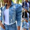 Women Sexy Ripped Denim Jackets Vintage Casual Short Jean Jacket Puff Sleeve Female Coat Streetwear