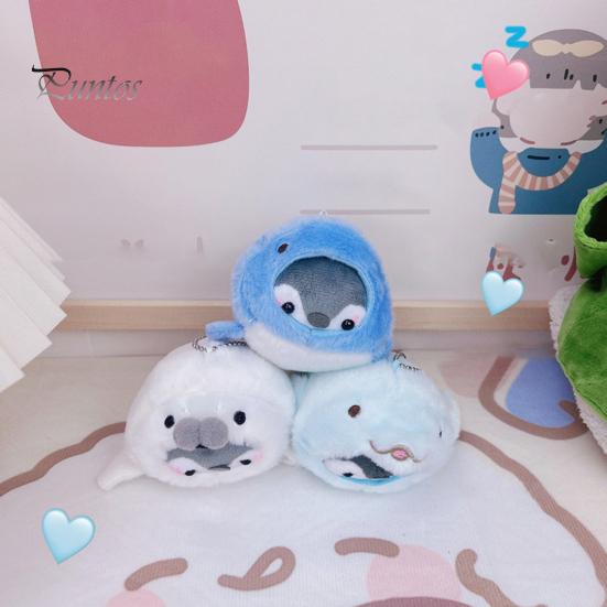 Keychain Pendant Decorative Plush Stuffed No Odor Stainless Chain Bag Decoration Soft Touch Whale Penguin Seal Keychain Plush Doll Car Decor Stuff