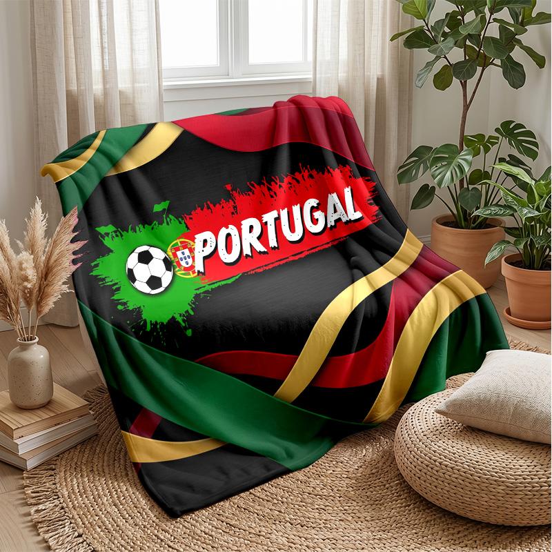 Portugal Football Printed Flannel Blanket Skin Friendly Warm Decorative Throw for Indoor Couch Bed Daily Use
