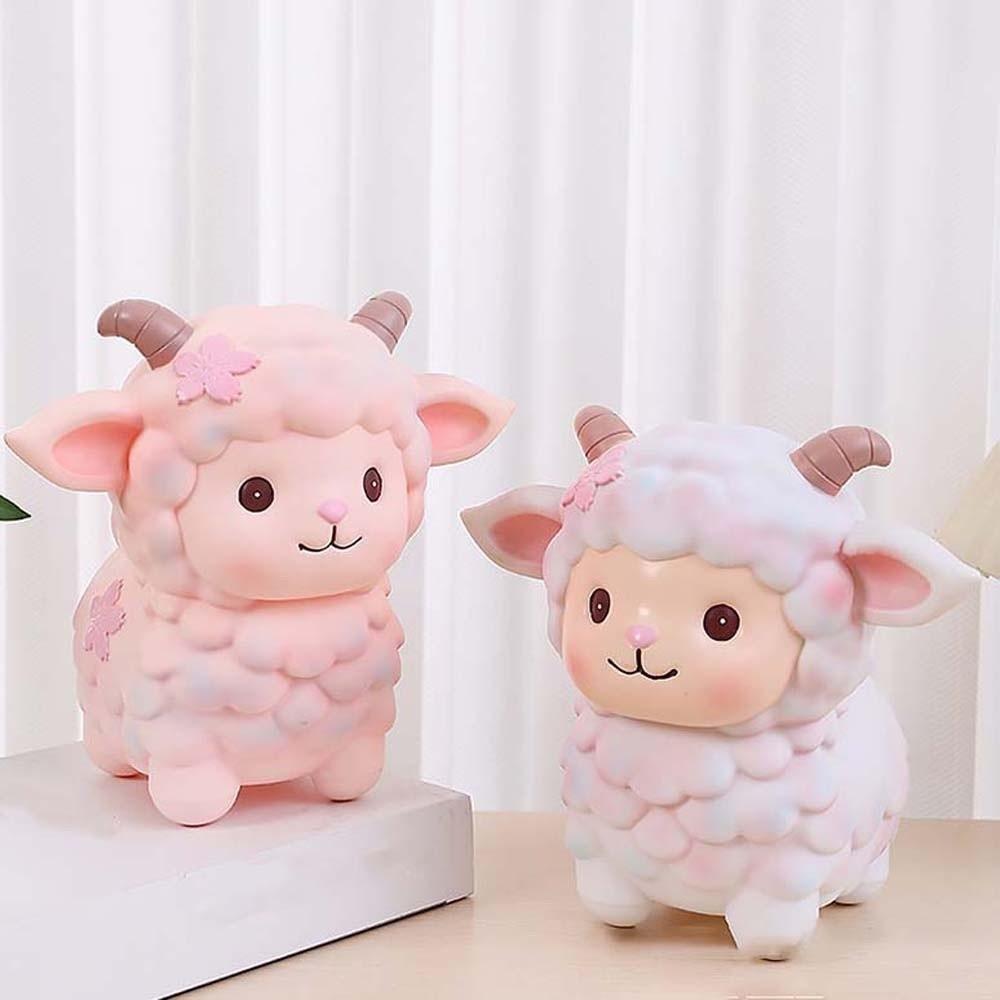 PVC Cute Sheep Bank Pastel Pink Shatterproof Piggy Banks Zodiac Lamb Coin-box Nursery Rooms