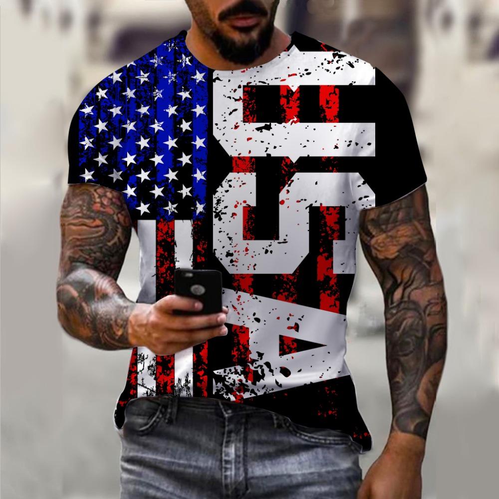Летняя мужская футболка с 3D-принтом и флагом США, свободные футболки, топы, повседневная одежда с короткими рукавами, американская уличная мода, мужская одежда