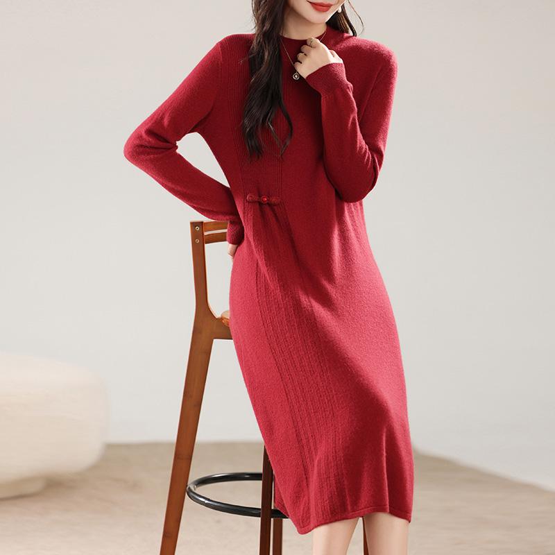 Women's Cashmere Dress Qinghe Cashmere 30% Cashmere 70% Wool Autumn and Winter Cashmere Skirt Soft and Warm