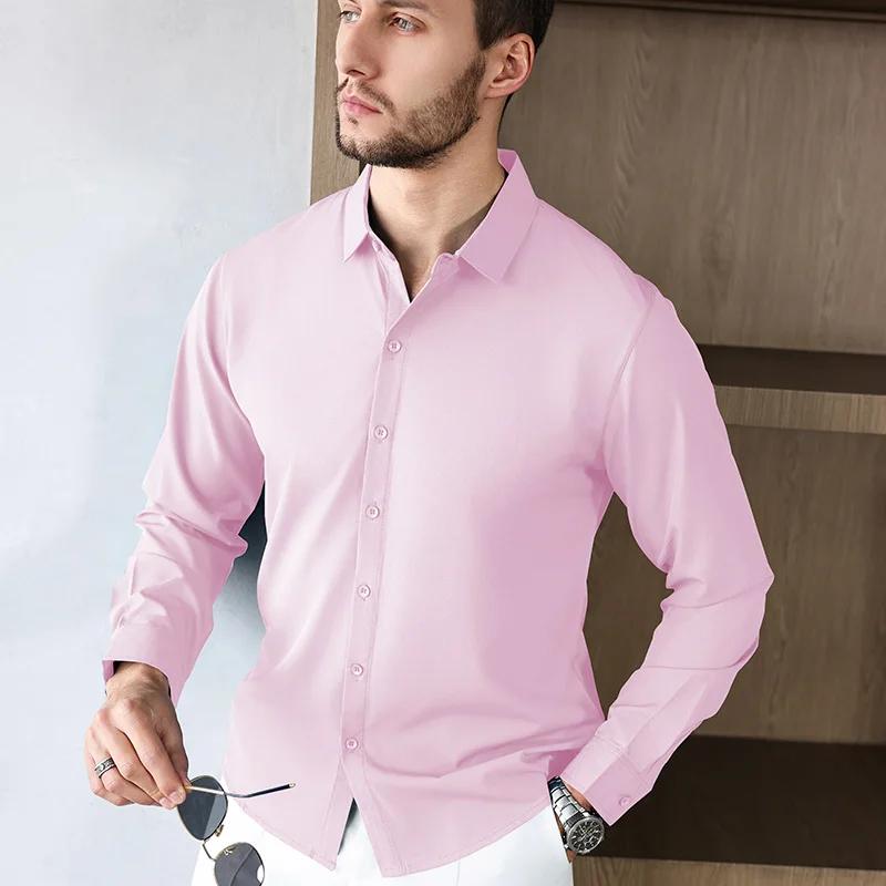 Новая мужская рубашка business casual с длинным рукавом, однотонная, устойчивая к складкам, не мнется, удобная, для любого сезона, универсальный топ