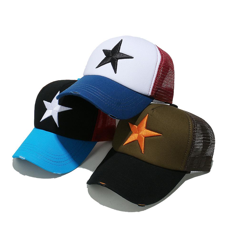Streetwear 3D Star Embroidery Mesh Baseball Cap Summer Snapback Hip Hop Cap Outdoor Y2K Blocking Trucker Hat for Women Men