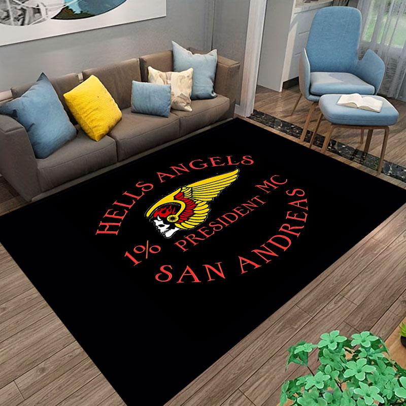 Motorcycle Club Skull Design Rug suitable as a non-slip mat for the living room or bedroom sofa