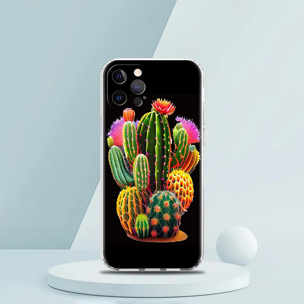 Чехол для телефона 'Кактус' для iPhone 16 15 14 13 12 Pro Max Прозрачный Мягкий для iPhone 11 Pro Max 7 8 Plus XS XR Чехол Сумки