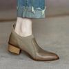 Autumn New Soft Work Shoes,Women Mid Heels,Stretch,Pointed Toe,Slip On,Brown,Khaki,British Style,35-40