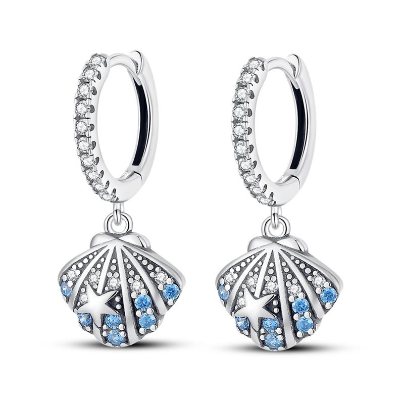 Fashion 925 Silver Color Earrings Blue Zircon Stars Moon Irregularity Earrings For Woman Fine Birthday Jewelry Gifts