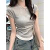 Fake Two-piece Short-sleeved T-shirt for Women In Summer New Contrasting Color Design Round Neck Front Shoulder Short-sleeved Top