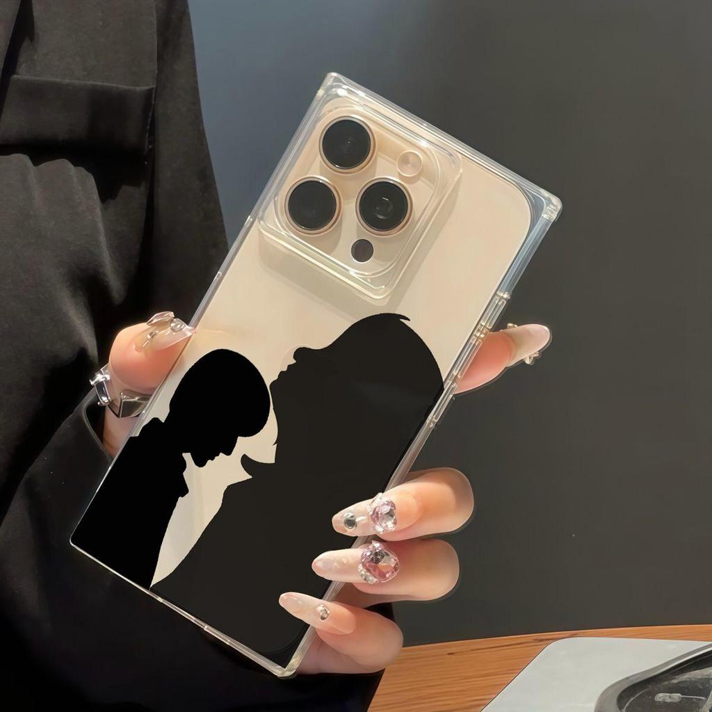 Transparent Square Back Tube Case Casing Protection For iPhone 12 14 Pro Max 11 15 Plus 13 16 ProMax Anti-Oxygen,Couple Shadow Pattern