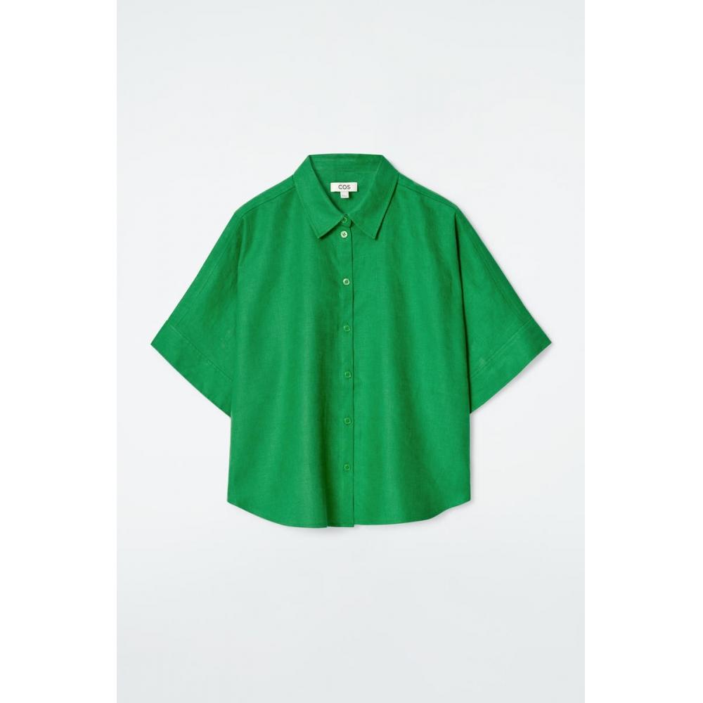 COS Японская свободная льняная рубашка с коротким рукавом
