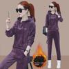 "416# Velvet Tracksuit: Women's Hooded Two-Piece Casual Sportswear for Autumn/Winter"