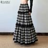 ZANZEA Womens Summer Casual Lace Splice Loose Plaid Long Skirts