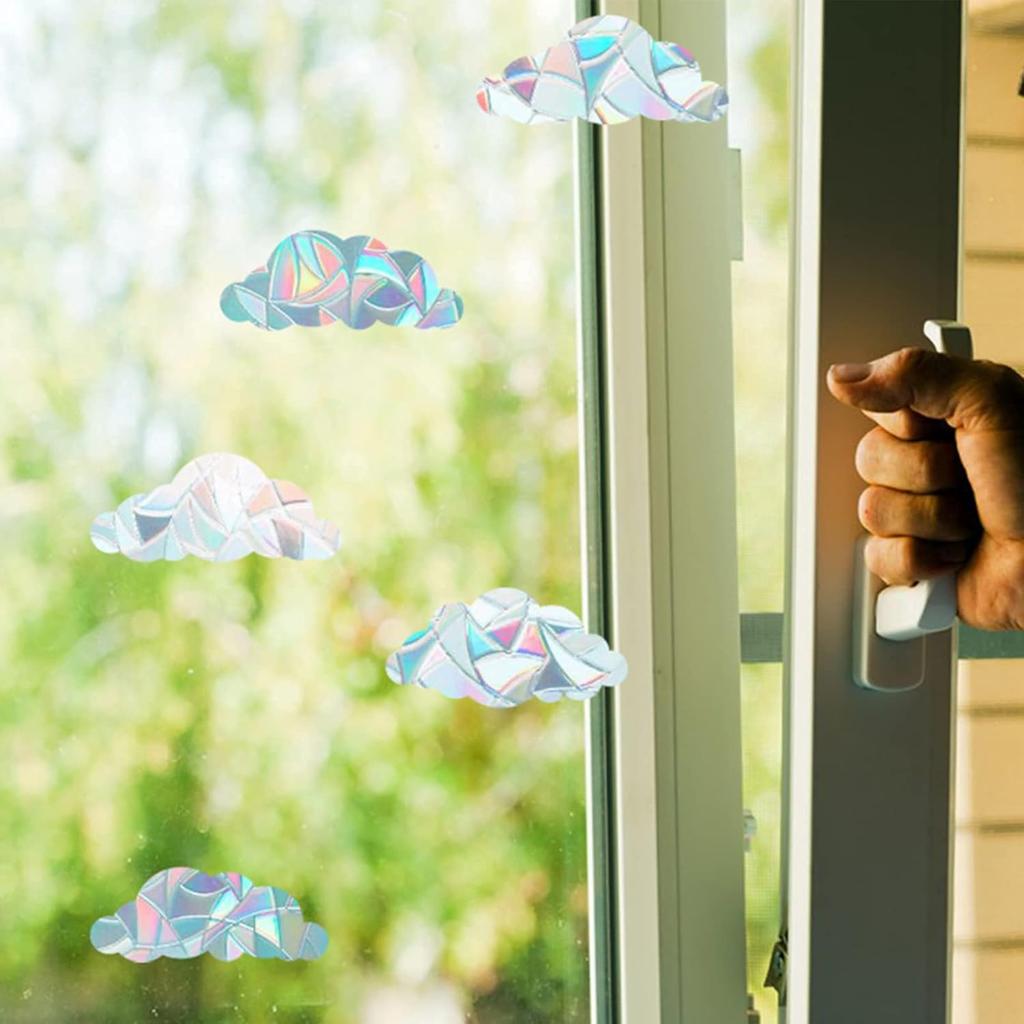 GORGECRAFT 8Pcs Large Rainbow Window Clings 3D Decorative Window Film Cloud Shape Anti-Collision Stickers Door Static Cling for Kitchen Dining Room