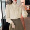 Spring Clothes New French Vintage Stand Collar Long Sleeve Inside Take Lace Leggings Female Spring and Autumn Blouse