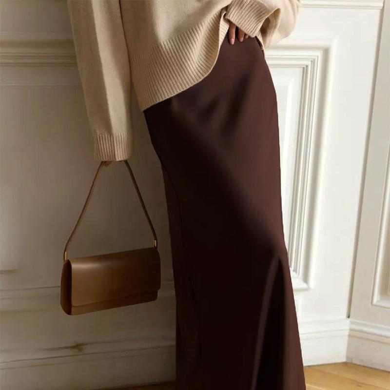 Длинная атласная юбка с высокой талией, женская летняя узкая модная элегантная юбка, женская повседневная лоскутная белая темпераментная уличная одежда для женщин 2024