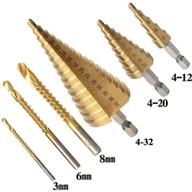 Metric Titanium Step Drill Bits Hexagonal Shank High Speed Steel Cone Hole Cutter Multi Size Drilling for Wood Metal