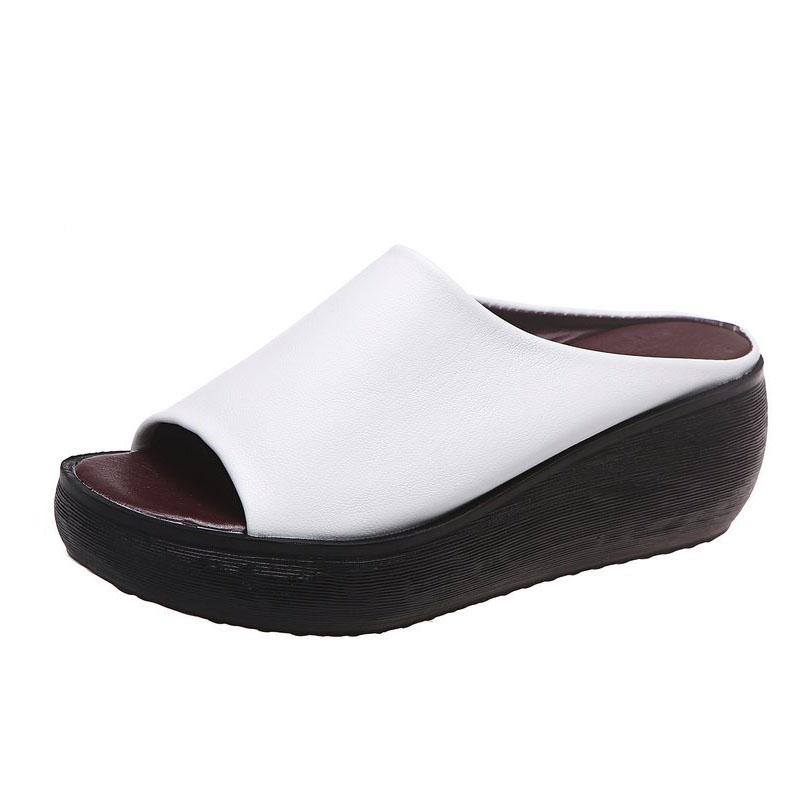 Женские тапочки, летние женские туфли на танкетке в этническом стиле с рыбьим ртом, одно слово, женская обувь на толстой подошве, большой размер