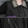 Korean Style Spring Summer Women Denim Vest Turn-Down Collar Contrast Color Stylish Vest Casual Loose Ripped Sleeveless Denim Jacket