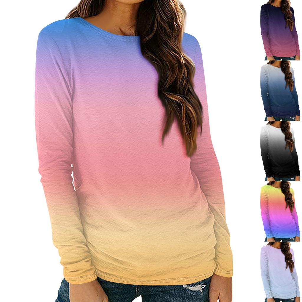 Womens Long Sleeve Round Neck Shirts Basic Tee Casual Top Fall Trendy Tunic Outfits Fitted T Shirts