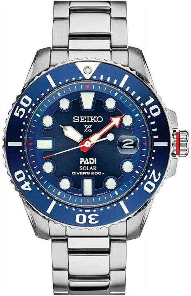 Seiko Prospex Solar Diver PADI Special Edition SNE549 Серебристый и Зарубежная модель Мужские часы, Аналоговые, Темно-синий, Импортные,