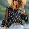 Women Summer Short Sleeve Flare Sleeve Dot Printed Pullover T Shirt Blouse Top