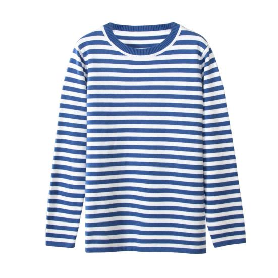 Женские топы с круглым вырезом и длинным рукавом, полосатый принт, свитер свободного кроя, эластичный