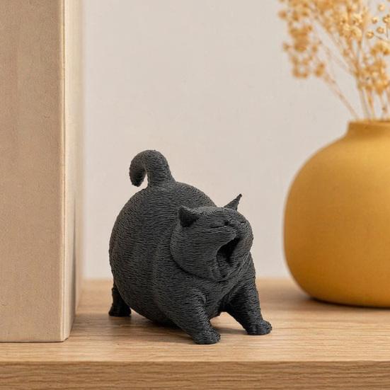 DYS 3D-печатная милая пухлая фигурка зевающего кота, черно-белая, широкое устойчивое основание против опрокидывания, настольный декор для зоомагазина, спальни и День рождения любимого человека
