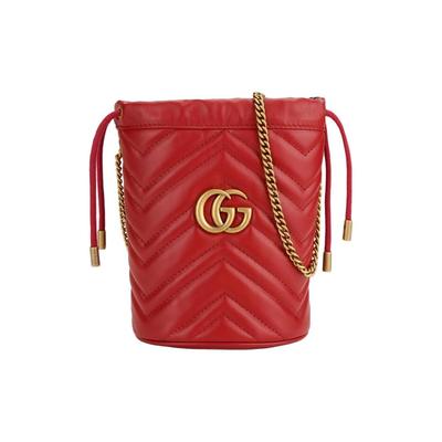 GG Marmont золотистый логотип стеганая цепочка плечевой ремень сумка-ведро на шнурке сумка-мессенджер кожаная сумка на одно плечо мини женская красная